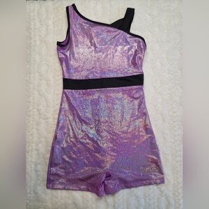 Justice Purple Iridescent One Shoulder Gymnastics Biketard 7 8